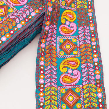 Blue Art Silk Fabric Trim, Paisley Embroidered Trim, Trim By The Yard